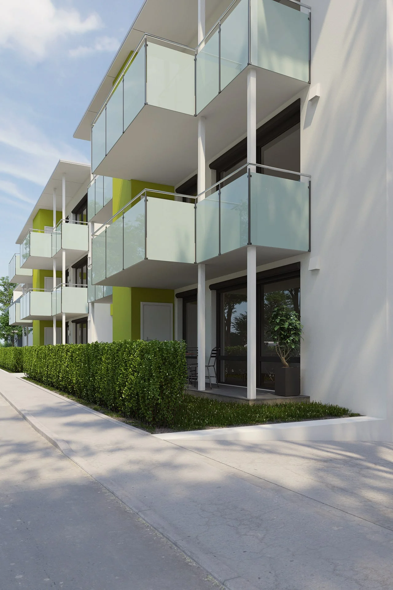 Architectural visualization. Apartment buildings. View of the terrace