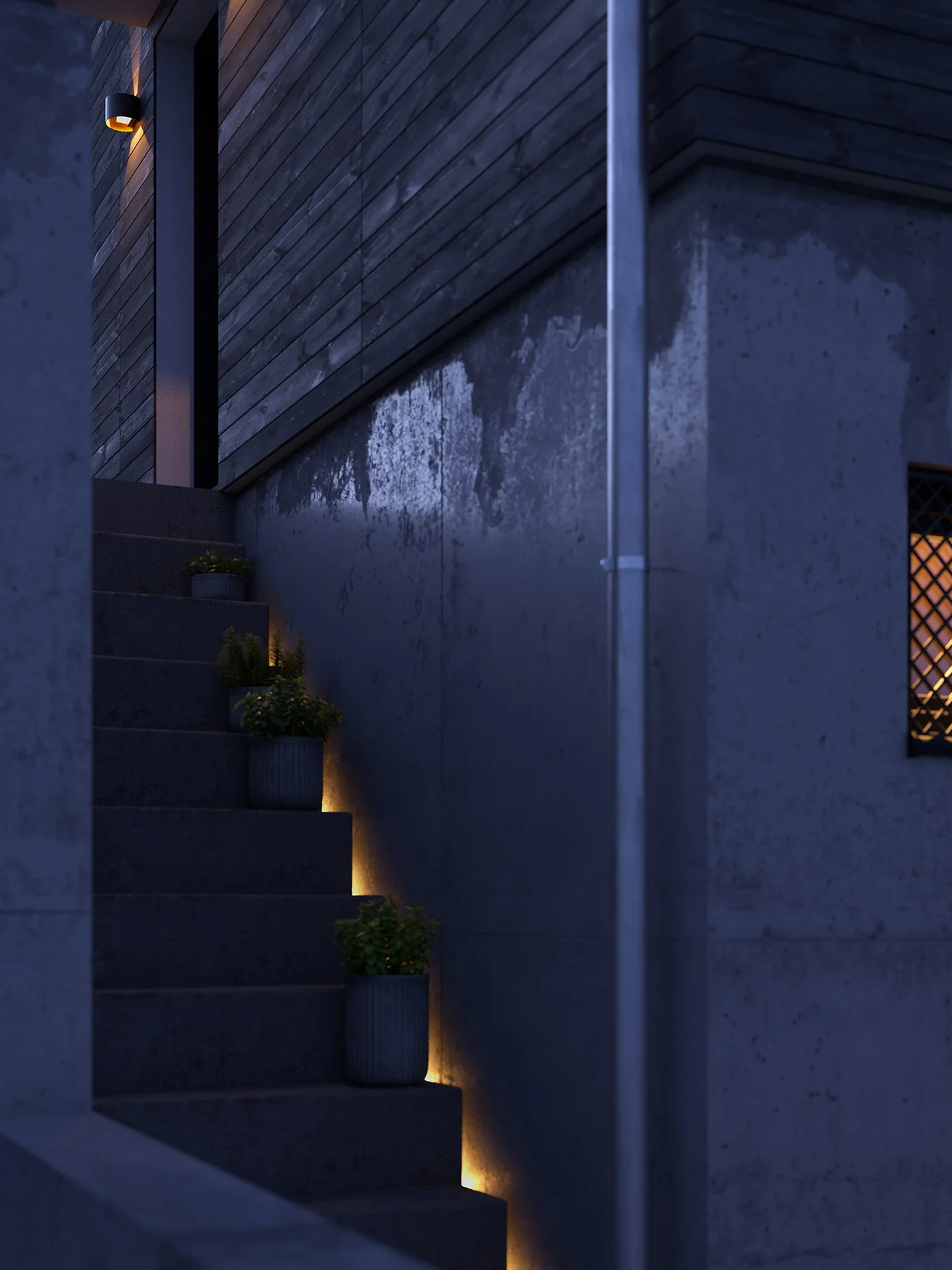Architectural visualization. Single-family houses. Night view
