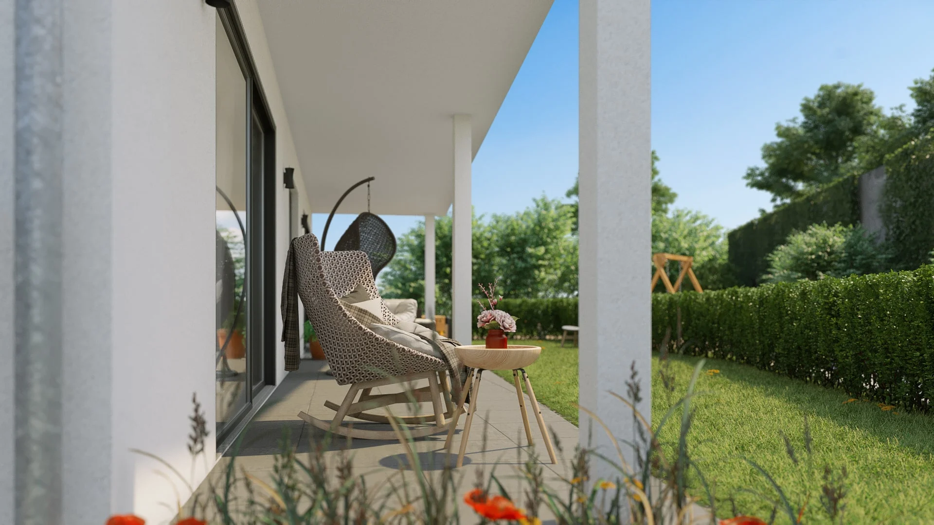 Architekturvisualisierungen. Mehrfamilienhaus. Blick auf die Terrasse